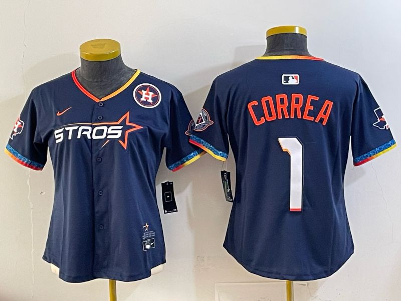 Youth 2025 Houston Astros #1 Correa Blue Four generations Joint Name Nike MLB Jersey style 02